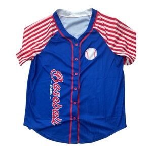 Baseball Mom Red White Blue Short Sleeve Jersey Uniform Style Shirt Size M